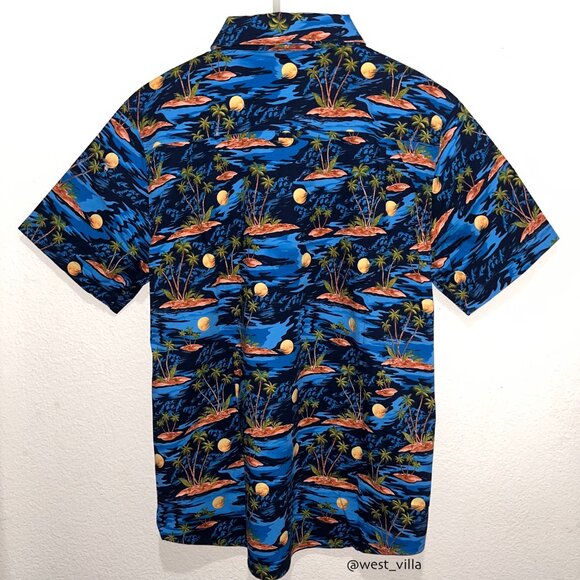 Hurley Hawaiian Sunset Lennox Woven Button Up Stretch Short Sleeve Shirt Blue - Picture 2 of 3